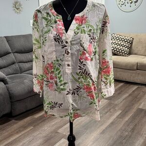 Croft & Barrow Floral Blouse - Red and Green